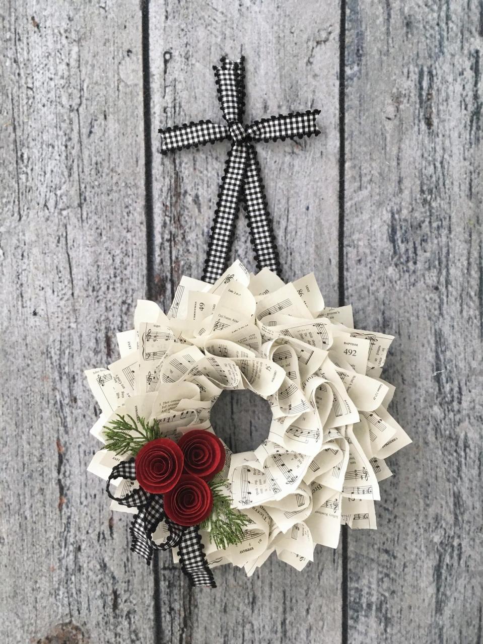 Christmas Wreath, Black &amp; White Gingham Ribbon by The Ruffled Page